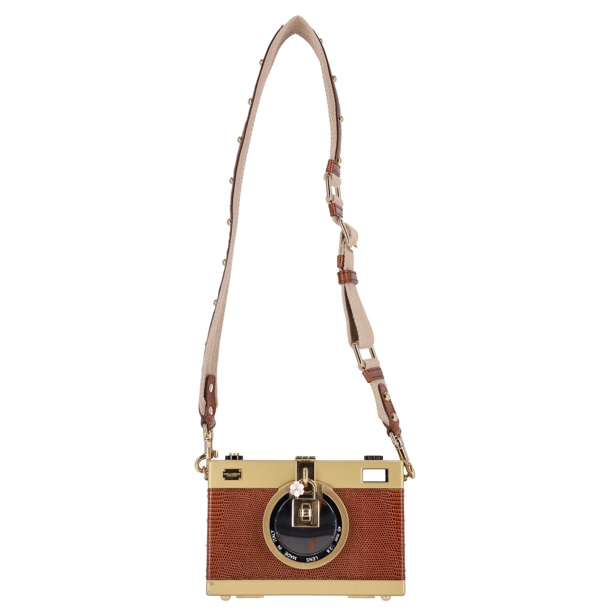 Brown Dolce & Gabbana Lizard Skin Camera Bag For Sale