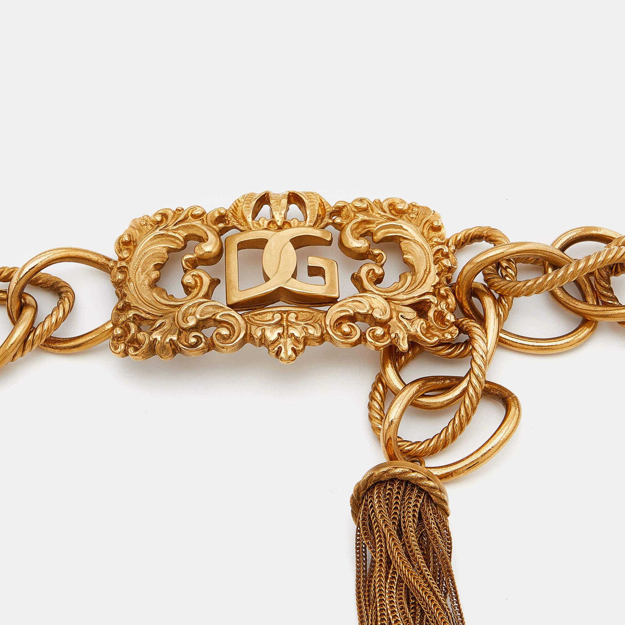 Brown Dolce & Gabbana Logo Buckle Gold Tone Chain Belt