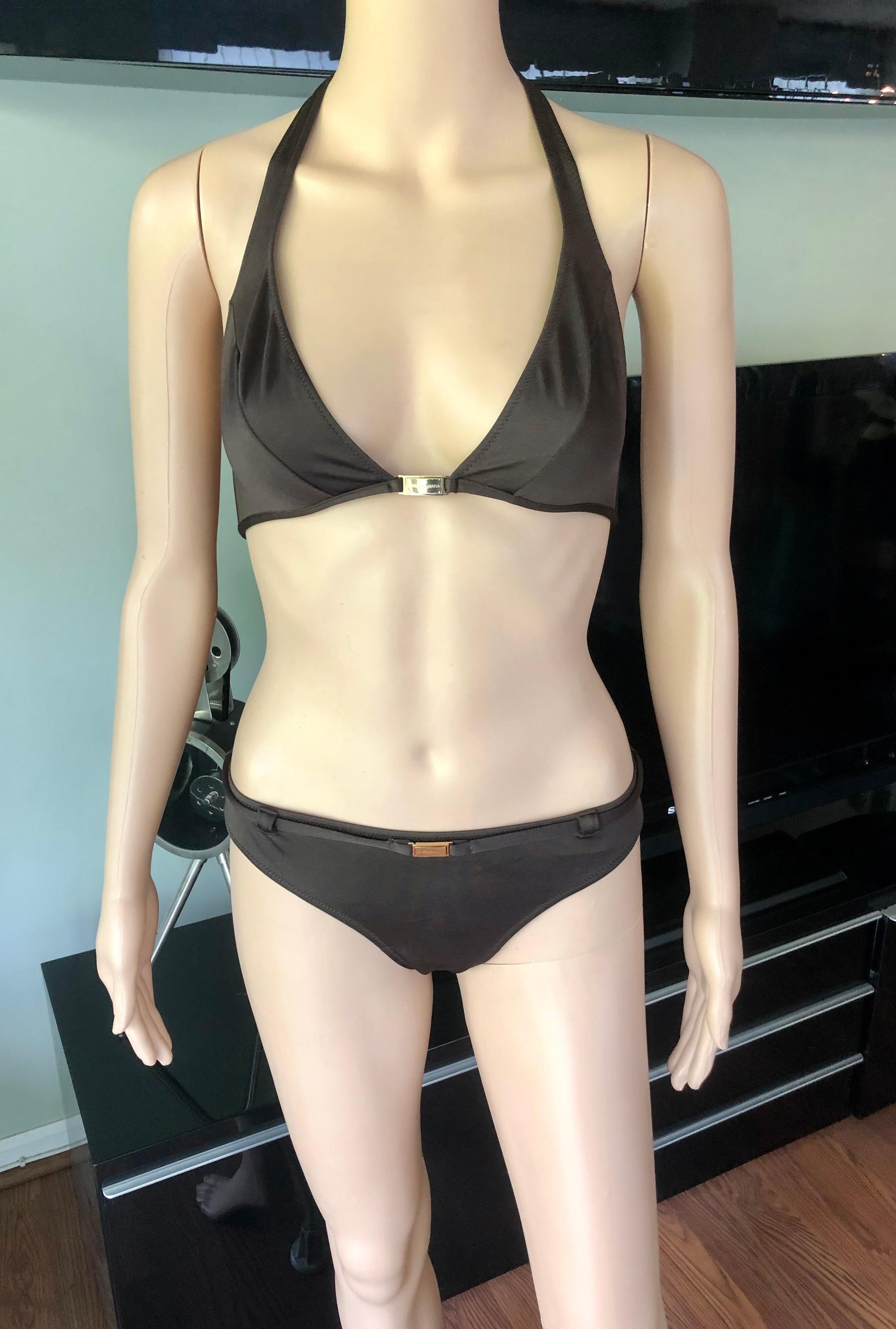 Dolce & Gabbana Logo Embellished Belted Brown Bikini Swimwear Swimsuit 2 Piece

Please note size tag has been removed but it will fit size Small.