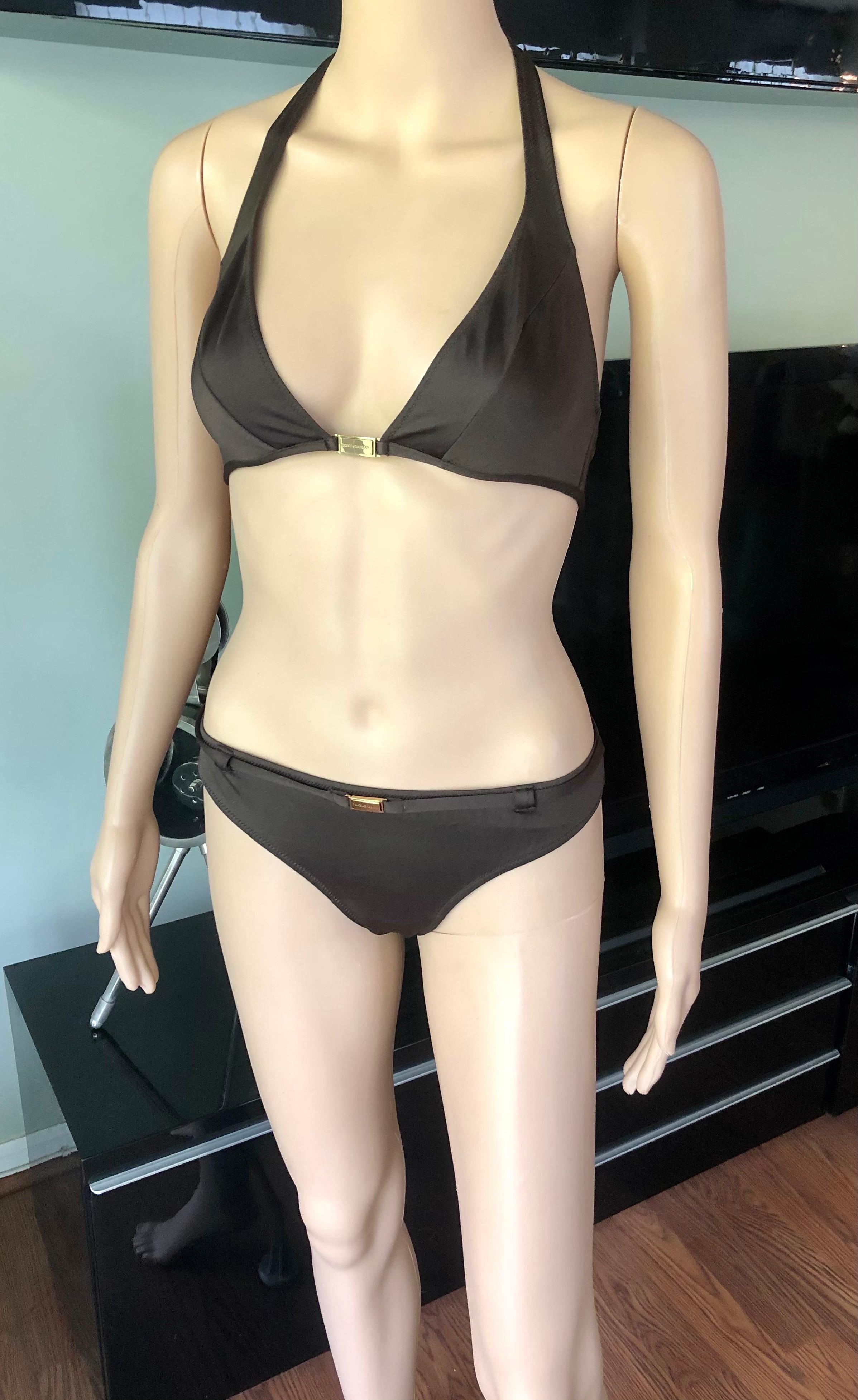 Dolce & Gabbana Brauner Bikini-Badeanzug mit Gürtel und Logo, 2 Stück (Schwarz) im Angebot