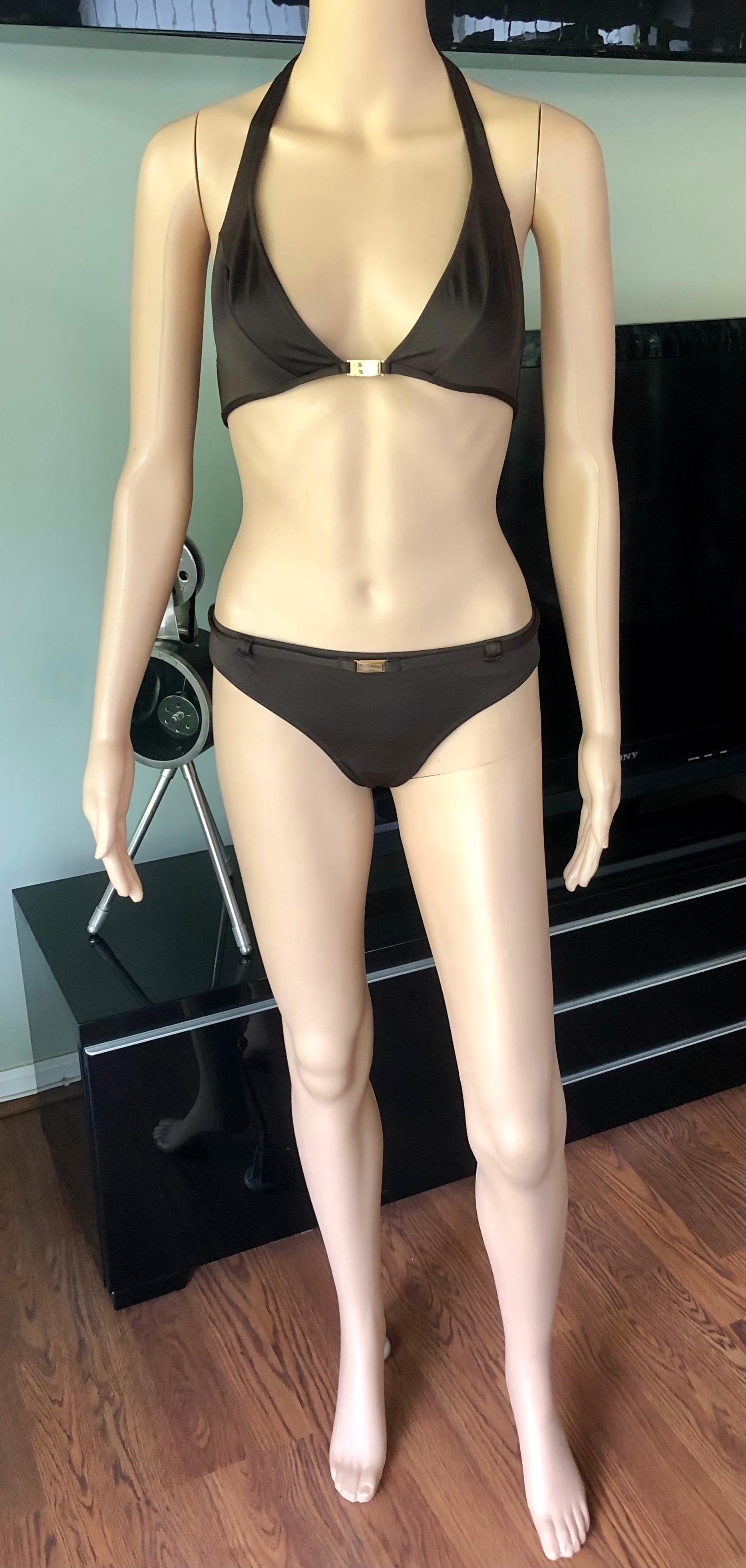 Dolce & Gabbana Brauner Bikini-Badeanzug mit Gürtel und Logo, 2 Stück Damen im Angebot