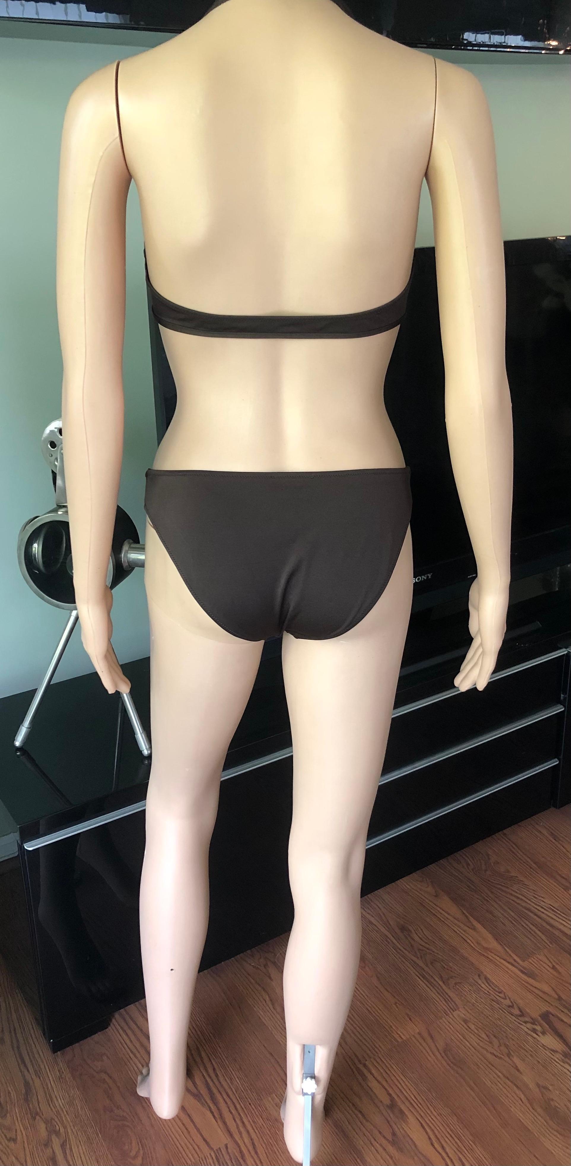 Black Dolce & Gabbana Logo Embellished Belted Brown Bikini Swimwear Swimsuit 2 Piece For Sale