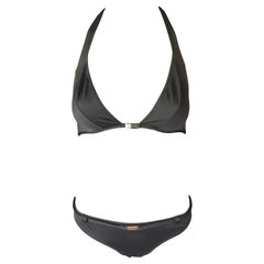 Dolce & Gabbana Brauner Bikini-Badeanzug mit Gürtel und Logo, 2 Stück