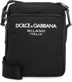Dolce & Gabbana Logo-Embroidered Nylon Crossbody Bag — Black