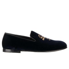 Dolce & Gabbana - Logo Embroidered Velvet Loafer AMALFI Navy Blue Gold EUR 40.5