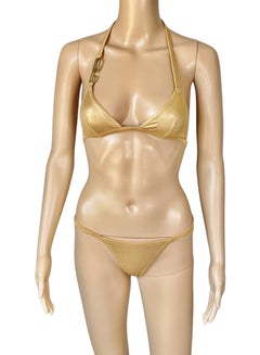 Dolce & Gabbana Logo Gold Metallic Bikini Swimwear Swimsuit 2 Piece Set