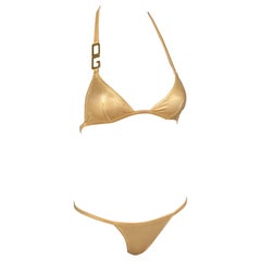 Dolce & Gabbana Logo Gold Metallic Bikini Swimwear Swimsuit 2 Piece Set
