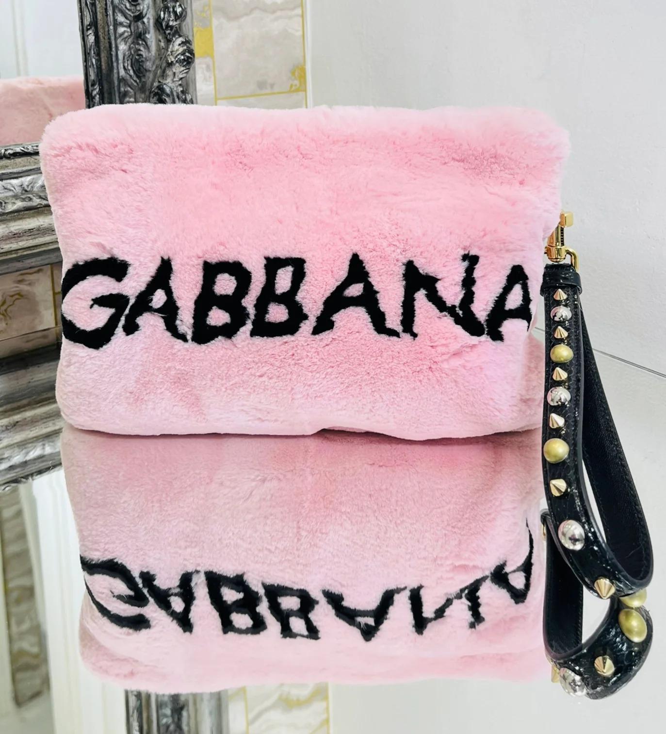 Dolce & Gabbana Logo Wristlet Rabbit Fur Clutch Bag In Excellent Condition In London, GB