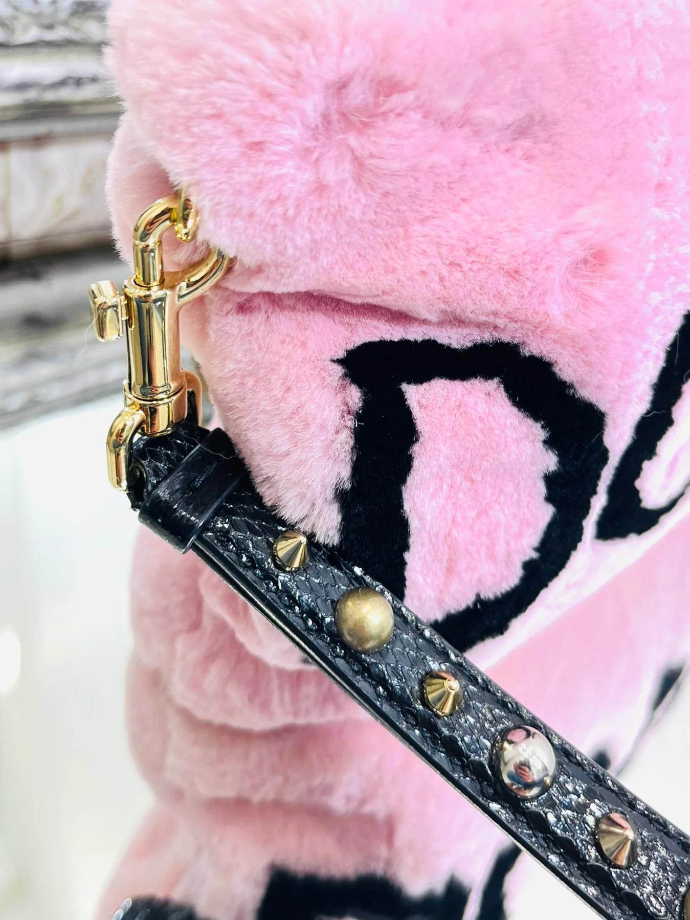 Dolce & Gabbana Logo Wristlet Rabbit Fur Clutch Bag 2