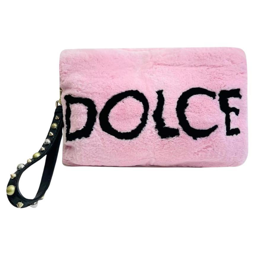 Dolce & Gabbana Logo Wristlet Rabbit Fur Clutch Bag