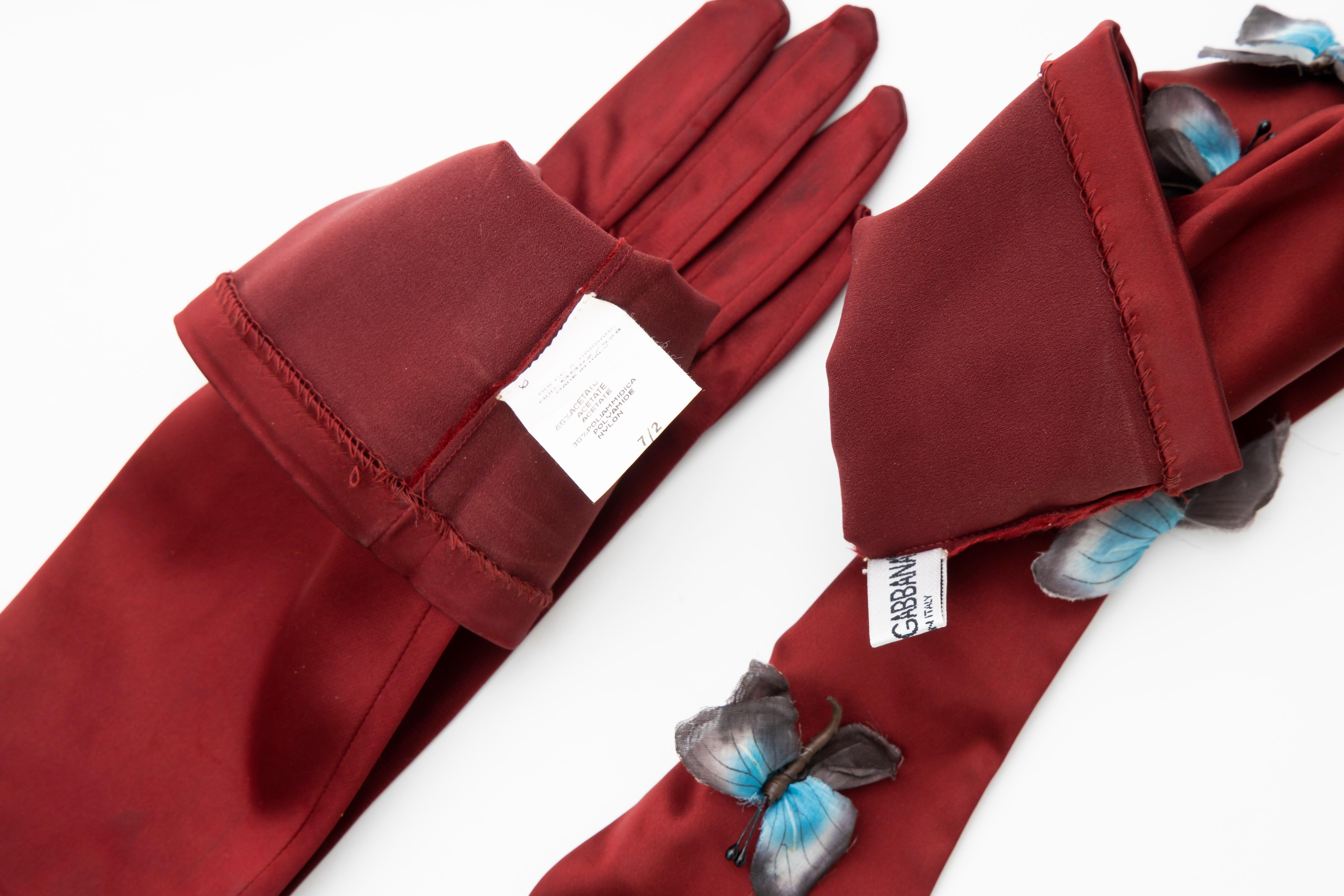 Dolce & Gabbana Long Satin Butterfly Appliqué Evening Gloves, Spring 1998 1