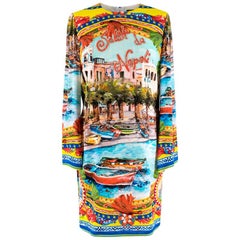 Dolce & Gabbana Long Sleeve Embellished Postcard Dress - Size US 8