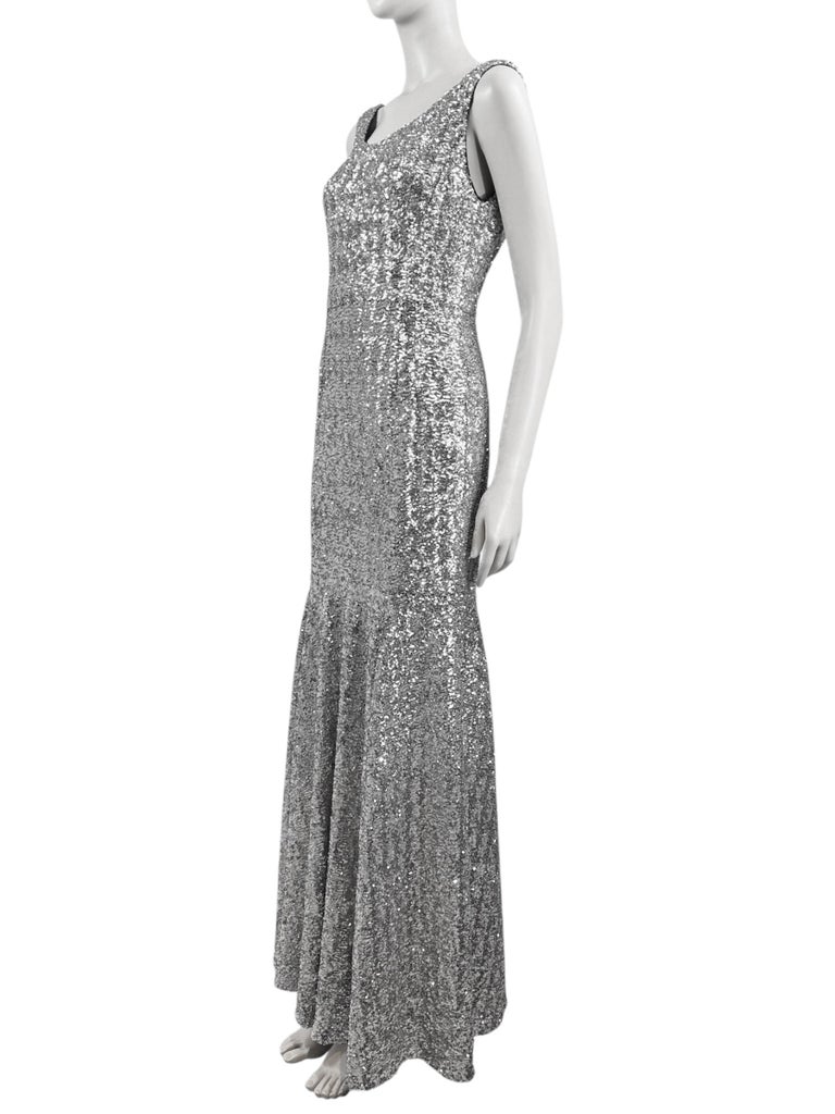 Dolce Gabbana long sleeveless silver sequin dress For Sale at 1stDibs Dolce Gabbana long sleeveless silver sequin dress For Sale at 1stDibs