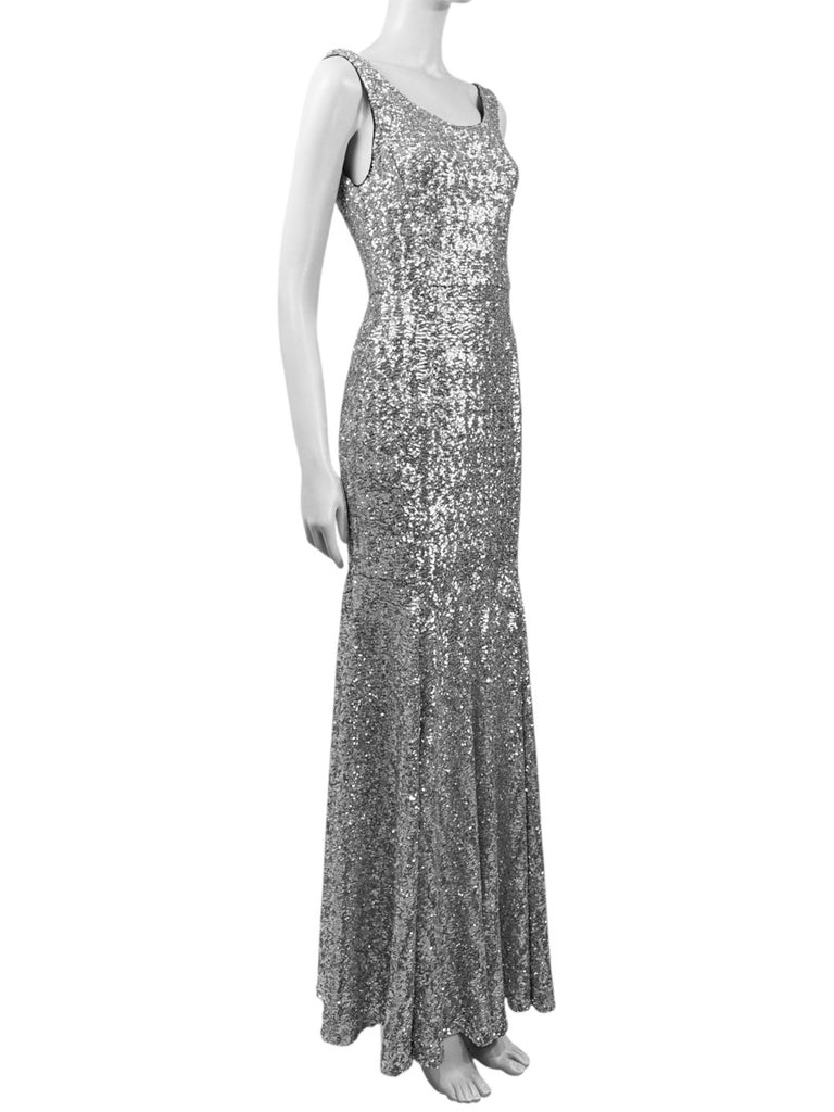 Dolce Gabbana long sleeveless silver sequin dress For Sale at 1stDibs Dolce Gabbana long sleeveless silver sequin dress For Sale at 1stDibs