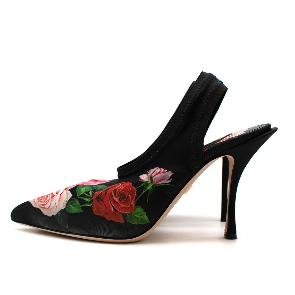 Dolce & Gabbana Lori Floral Satin Slingback Pumps - Size US 8.5	 In Excellent Condition In London, GB
