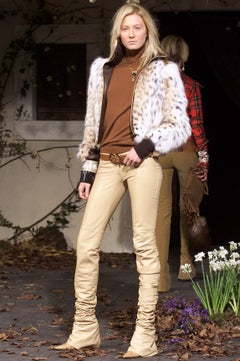Dolce & Gabbana: pantaloni a vita bassa extra lunghi in pelle marrone increspata, fw 2001