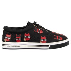Dolce & Gabbana Low-Top Canvas Sneaker ROMA with Leather Embroidery Black EUR 39