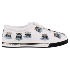 Dolce & Gabbana Low-Top Canvas Sneaker ROMA with Leather Embroidery White EUR 45