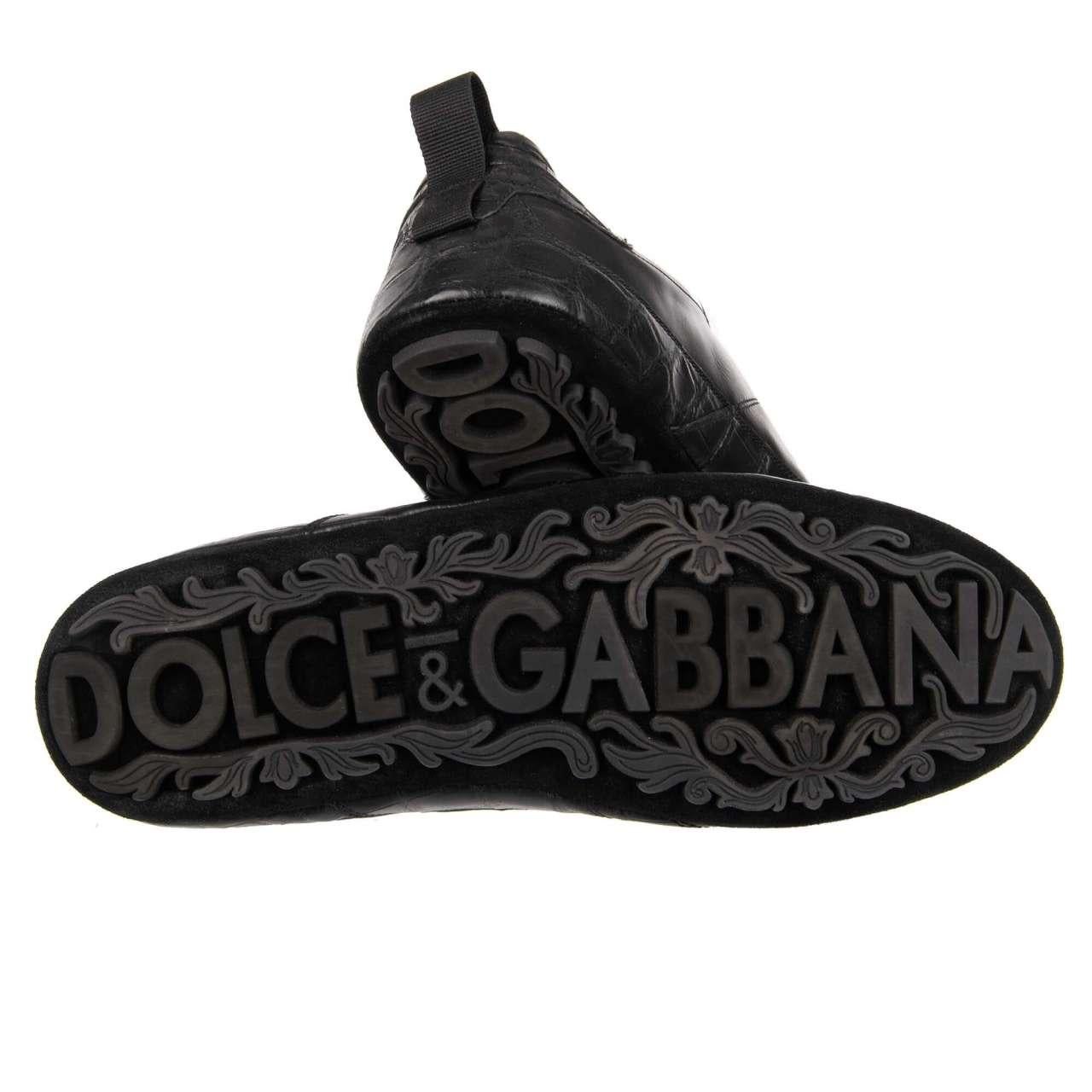 Dolce & Gabbana Low-Top Croco Sneaker KING DRIVER with Crown Black 44 UK 10 For Sale 1