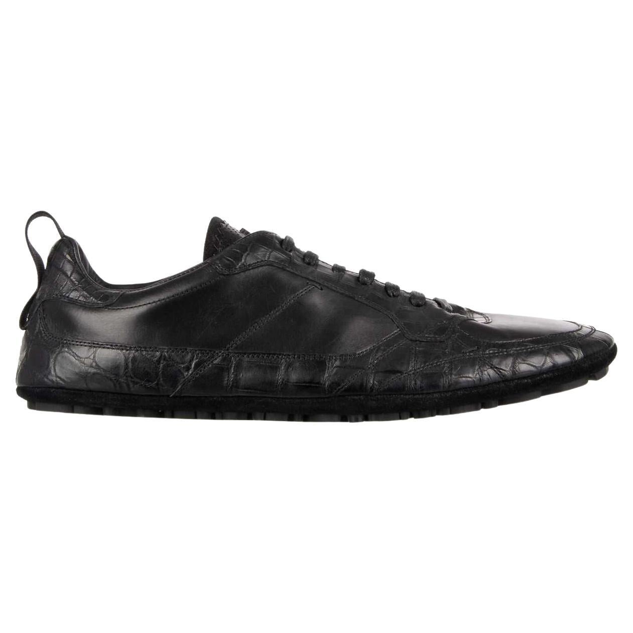 Dolce & Gabbana Low-Top Croco Sneaker KING DRIVER with Crown Black 44 UK 10 For Sale