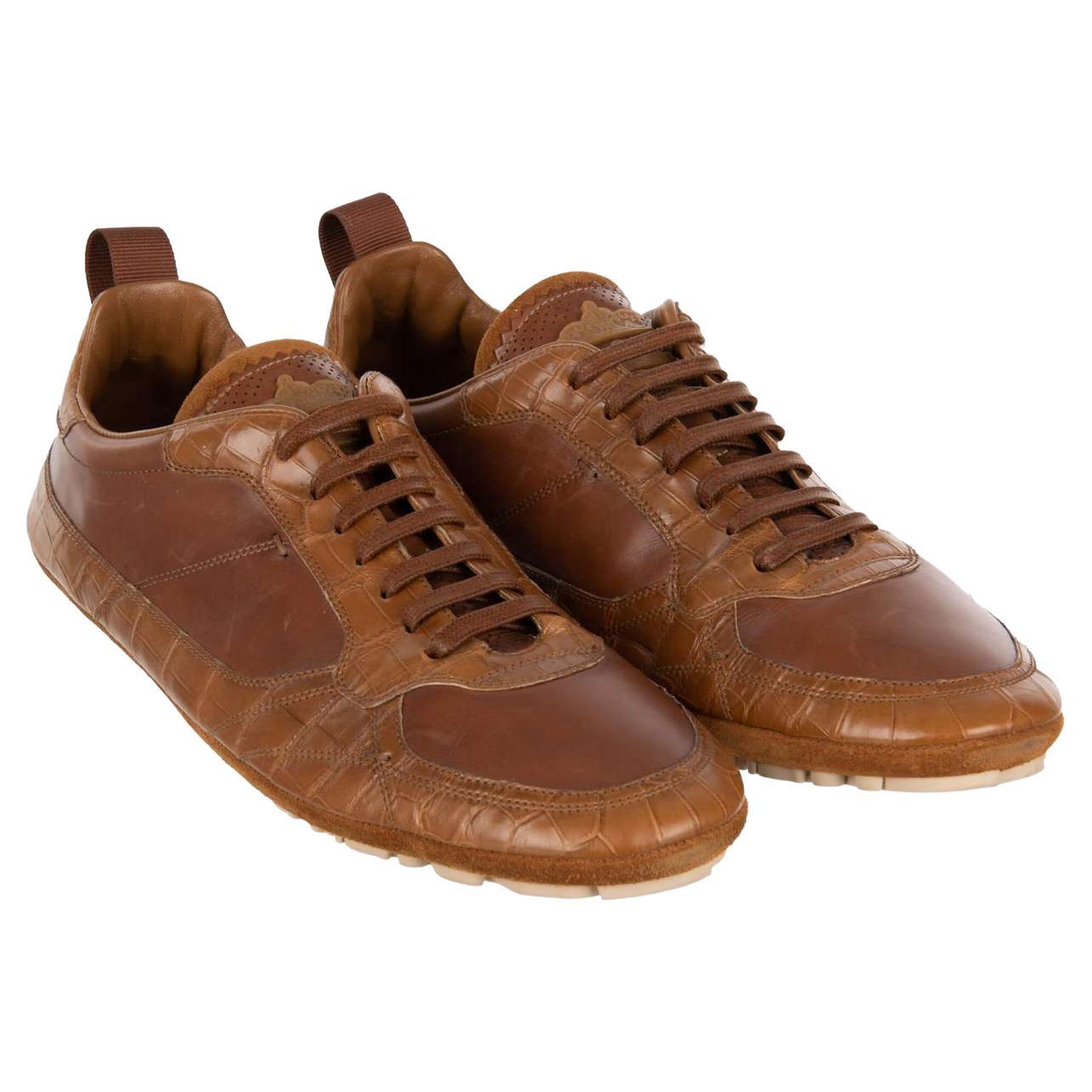Dolce & Gabbana Low-Top Croco Sneaker KING DRIVER with Crown Brown 44 UK 10 For Sale