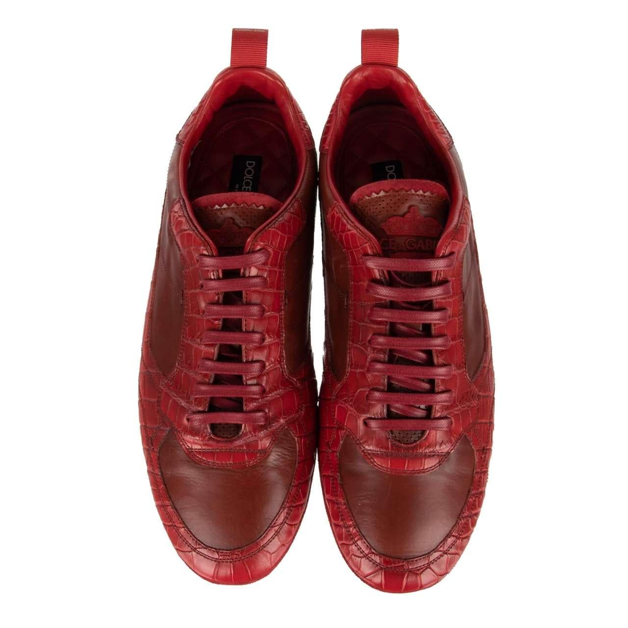 - Low-Top Crocodile leather mix Sneaker KING DRIVER with Crown logo in red by DOLCE & GABBANA - New with Box - MADE IN ITALY - Model: A20118-A2U72-89902 - Material: 60% Goatskin, 40% Crocodile - Sole: Rubber - Color: Red - Leather soft insole -
