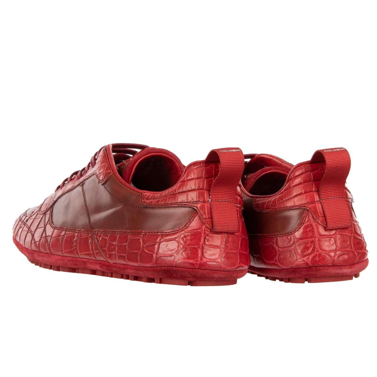 Dolce & Gabbana Low-Top Croco Sneaker KING DRIVER with Crown Red 44 UK 10 In Excellent Condition For Sale In Erkrath, DE