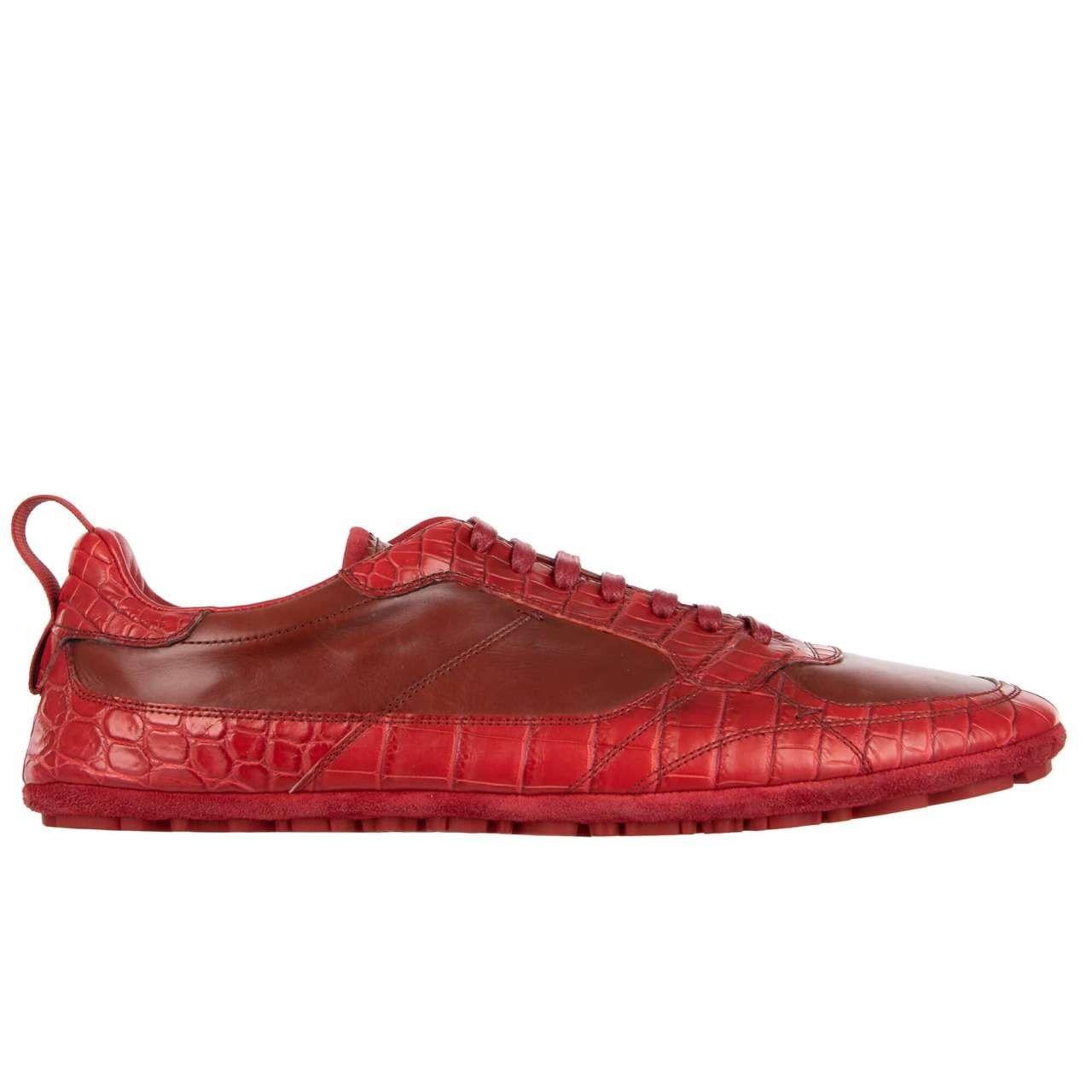 Dolce & Gabbana Low-Top Croco Sneaker KING DRIVER with Crown Red 44 UK 10 For Sale 1