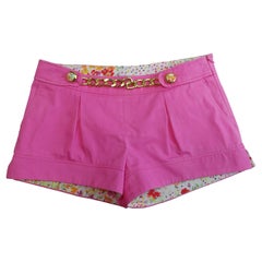 DOLCE & GABBANA - Low Waist Pink Cotton Shorts with Golden Chain  Size 2US 34EU