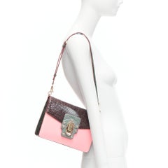 DOLCE GABBANA Lucia pink grey scaled leather flap clasp crossbody bag