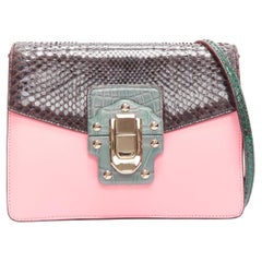 DOLCE GABBANA Lucia rosa grau geschupptes Leder Klappe Schließe Crossbody Tasche