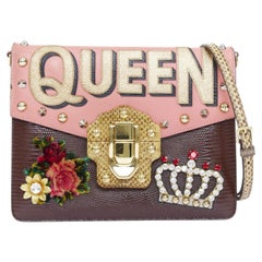 DOLCE GABBANA Lucia scaled leather QUEEN crown leather shoulder flap bag