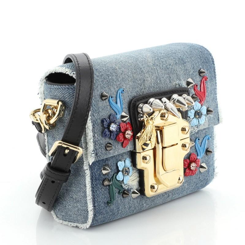 Gray Dolce & Gabbana Lucia Shoulder Bag Embellished Denim Mini