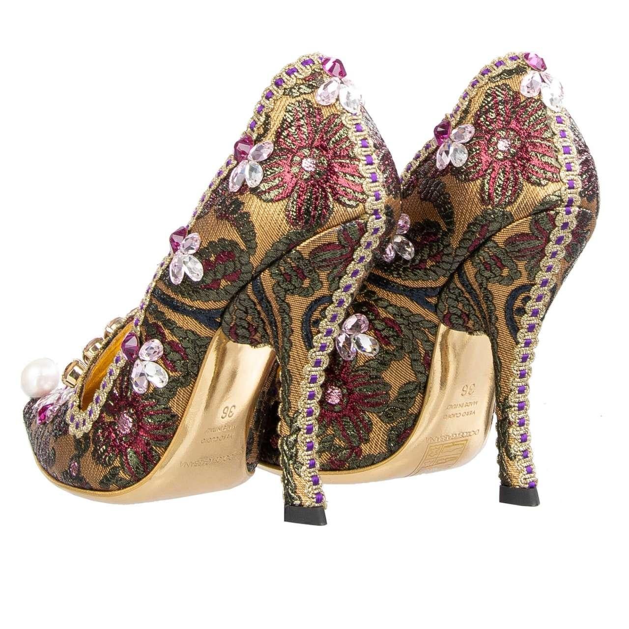Women's Dolce & Gabbana Lurex Jacquard Crystals Embroidered Pumps ALADINO Gold EUR 36 For Sale