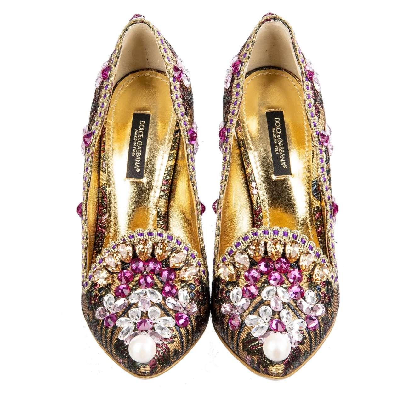 Dolce & Gabbana Lurex Jacquard Crystals Embroidered Pumps ALADINO Gold EUR 36 For Sale 1