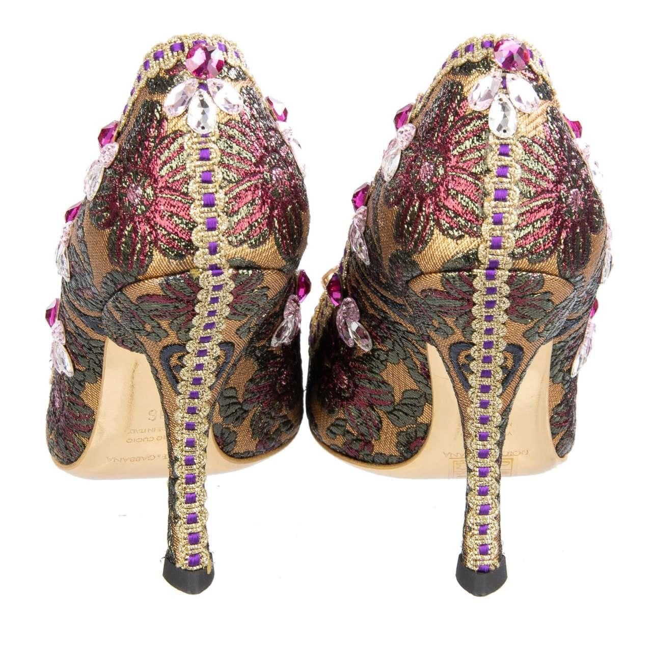 Dolce & Gabbana Lurex Jacquard Crystals Embroidered Pumps ALADINO Gold EUR 36 For Sale 2