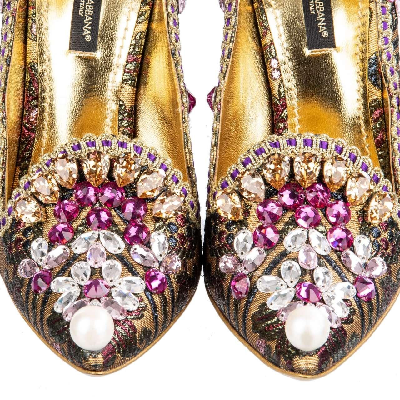 Dolce & Gabbana Lurex Jacquard Crystals Embroidered Pumps ALADINO Gold EUR 36.5 For Sale 3