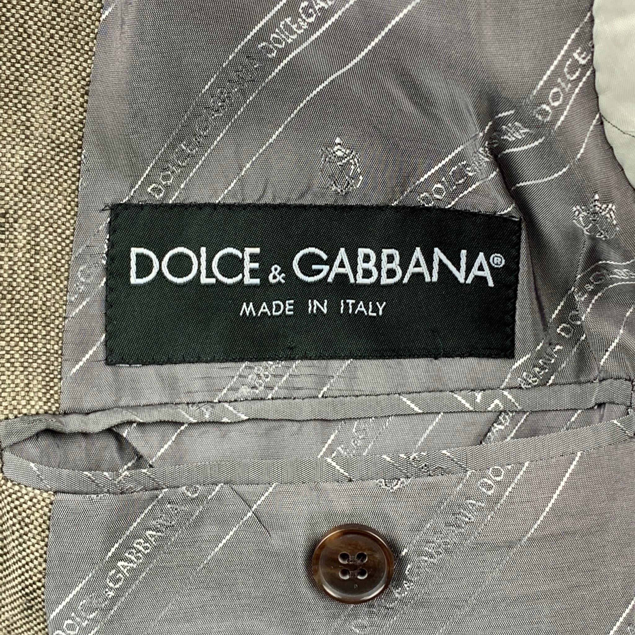 DOLCE & GABBANA Luxury Size 42 Taupe Heather Linen Notch Lapel Sport Coat 2