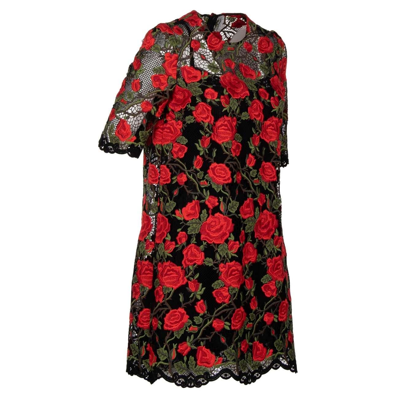 Dolce & Gabbana - Macrame Rose Dress Black 42 6 In Excellent Condition For Sale In Erkrath, DE