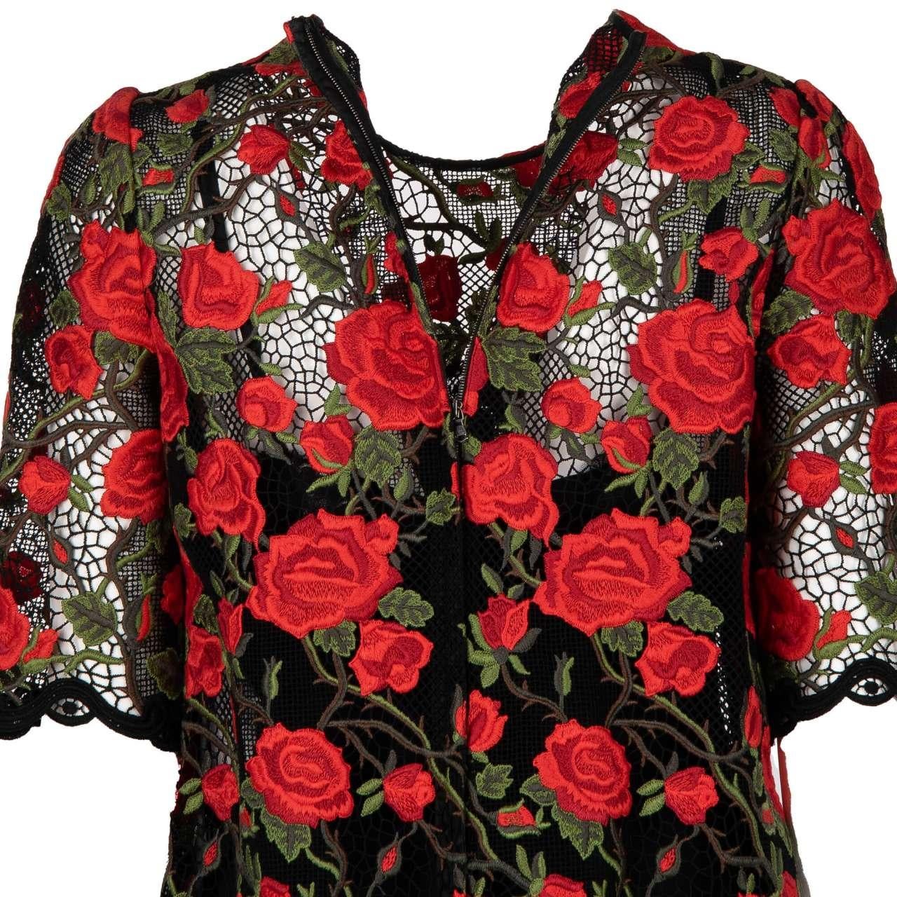 Dolce & Gabbana - Macrame Rose Dress Black 42 6 For Sale 1