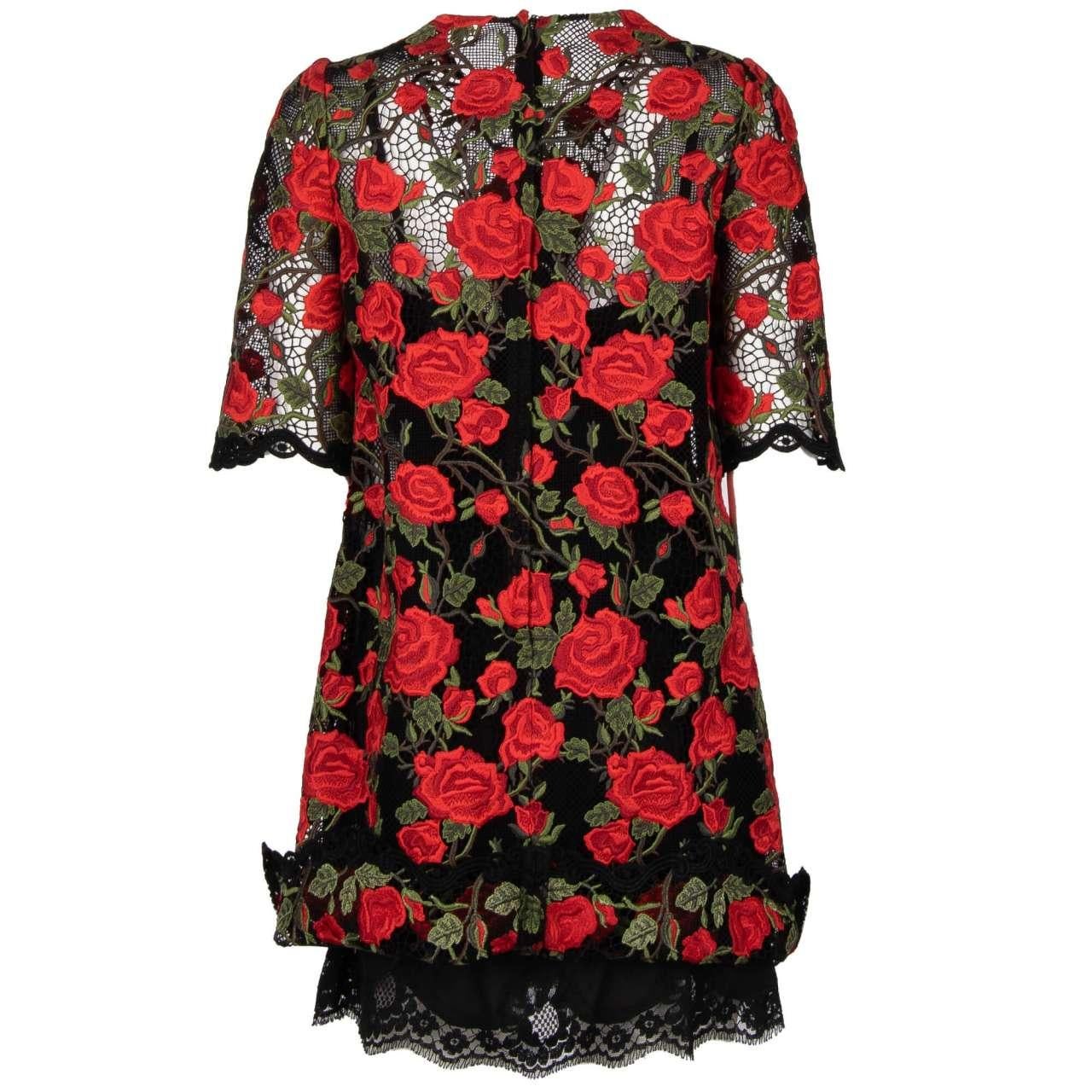 Dolce & Gabbana - Macrame Rose Dress Black 42 6 For Sale 3
