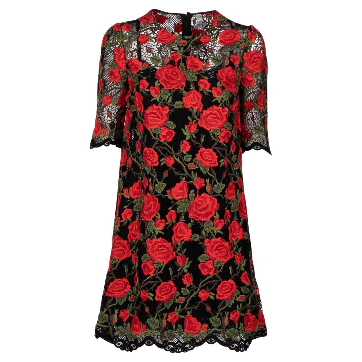 Dolce & Gabbana - Macrame Rose Dress Black 42 6 For Sale