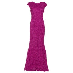 Dolce & Gabbana Magenta Corded Lace Plunge Back Maxi Dress L