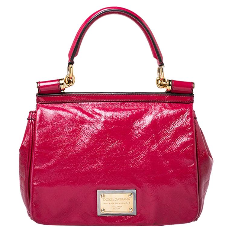 Dolce & Gabbana Magenta Glossy Leather Miss Sicily Top Handle Bag