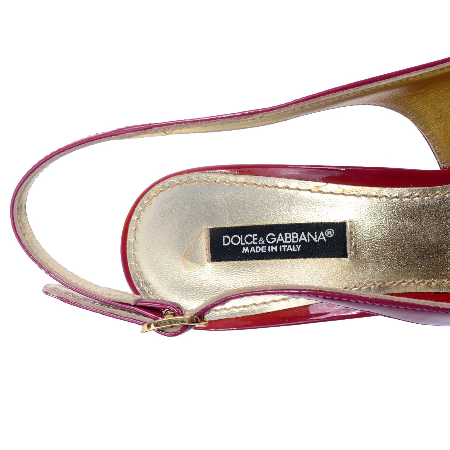 Dolce & Gabbana Magenta Pink Patent Leather Slingback Shoes  w Cutout Heels For Sale 4