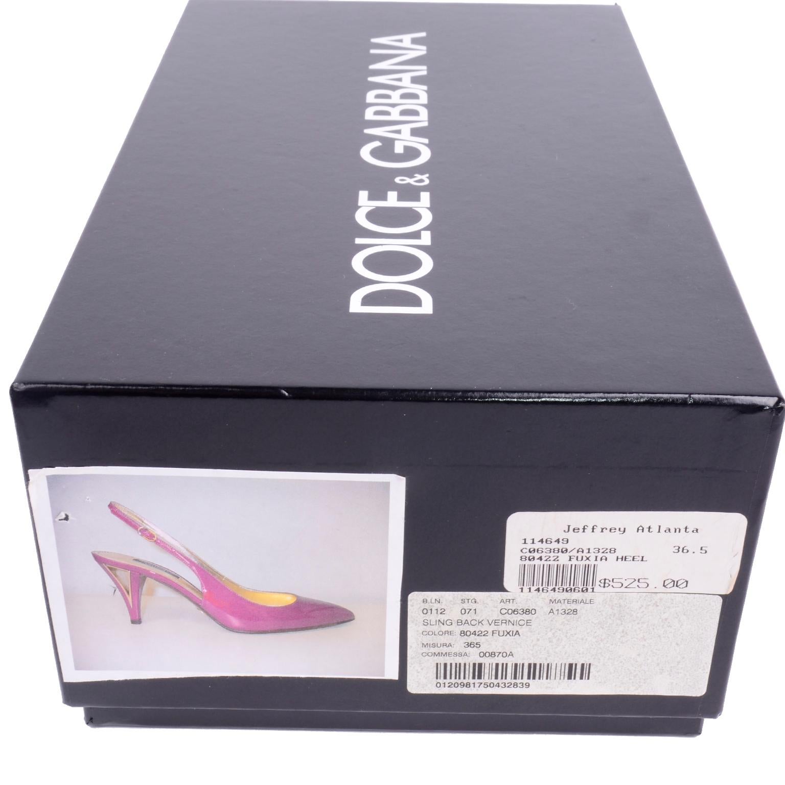 Dolce & Gabbana Magenta Pink Patent Leather Slingback Shoes  w Cutout Heels For Sale 5