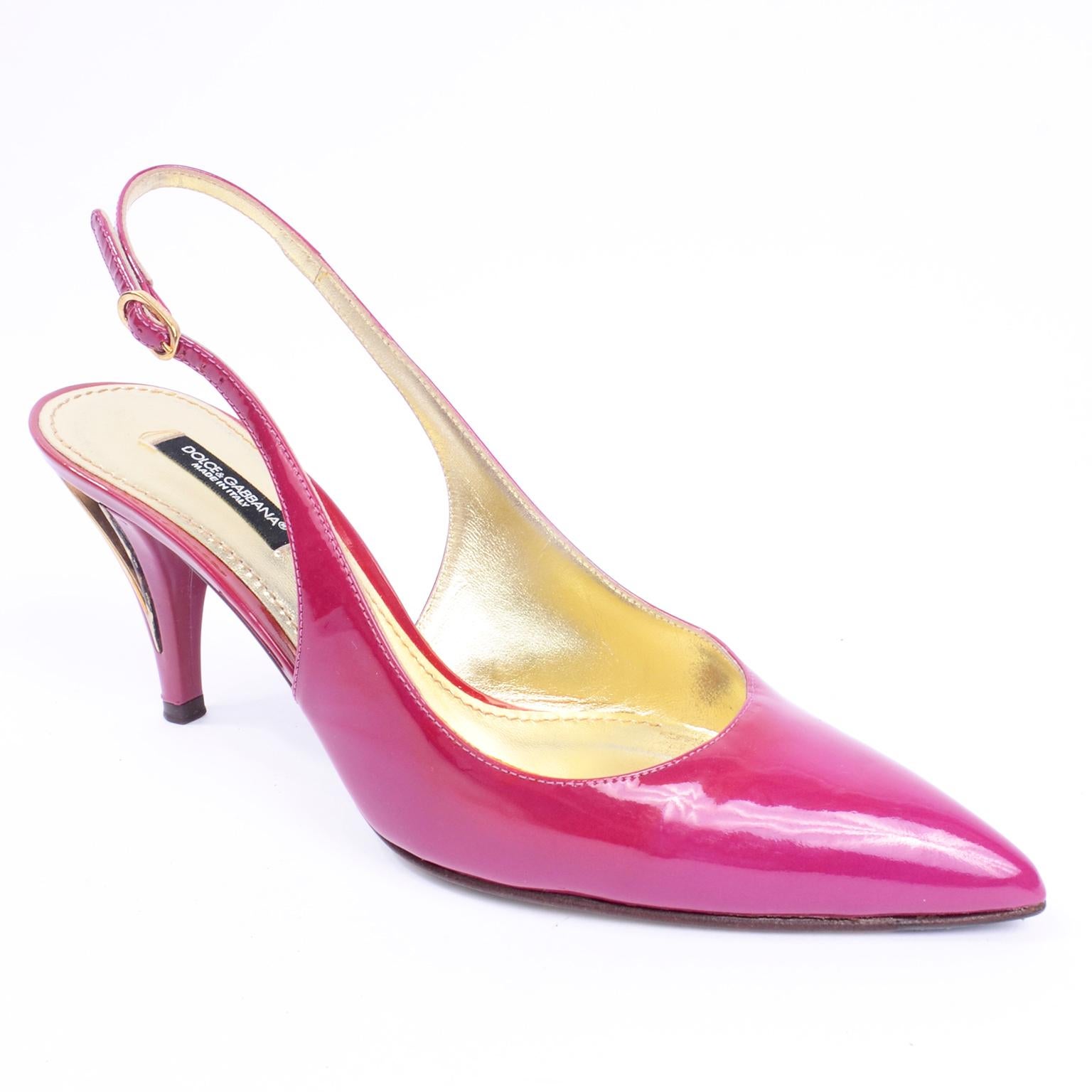 Dolce & Gabbana Slingback-Schuhe aus Lackleder in Magenta und Rosa  w Ausgeschnittene Absätze (Pink) im Angebot