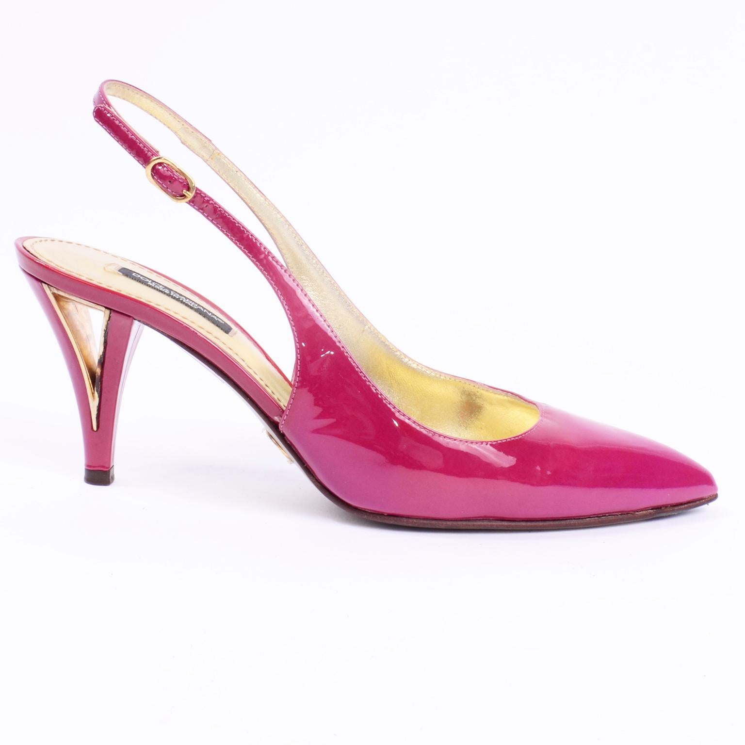 Dolce & Gabbana Slingback-Schuhe aus Lackleder in Magenta und Rosa  w Ausgeschnittene Absätze im Zustand „Hervorragend“ im Angebot in Portland, OR