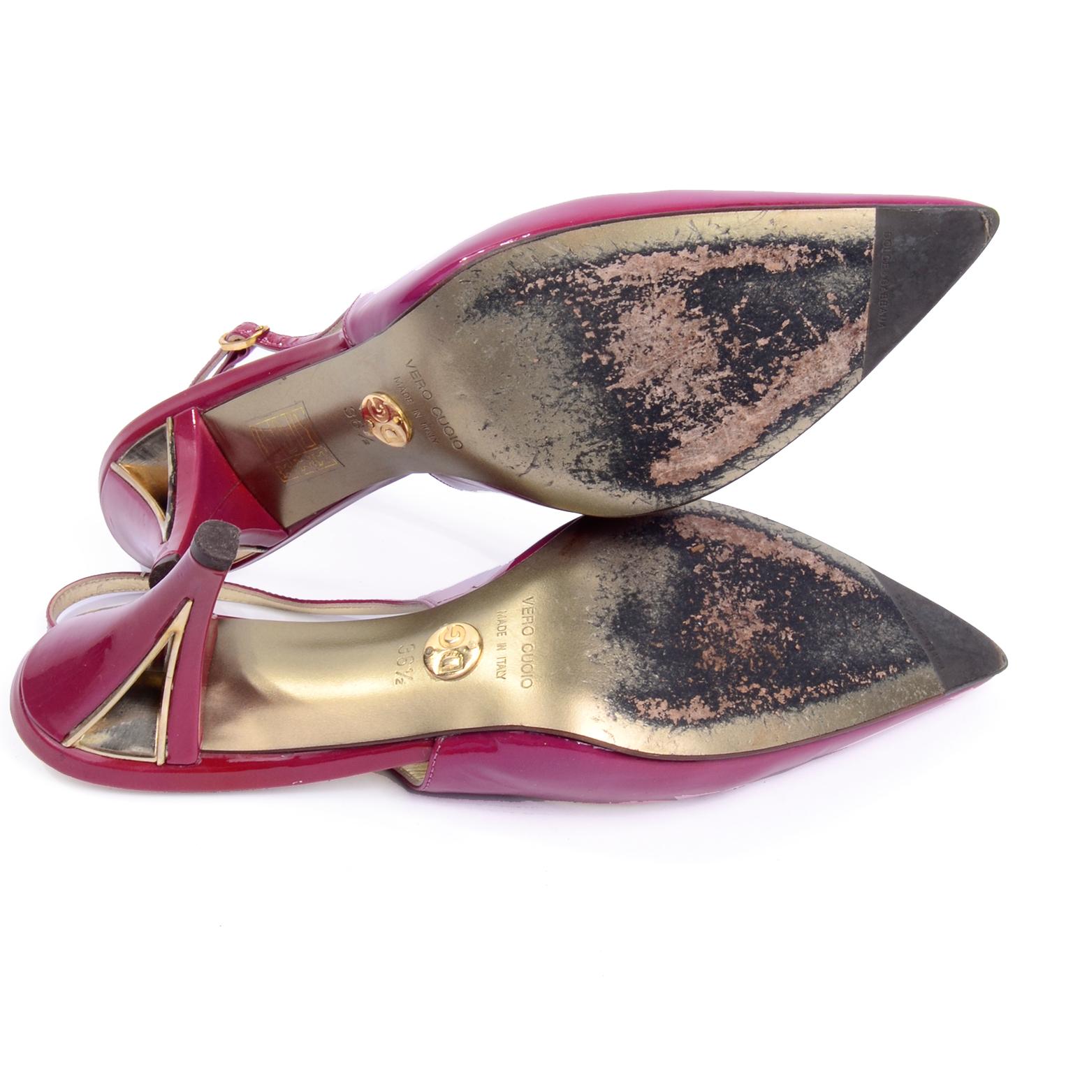 Dolce & Gabbana Slingback-Schuhe aus Lackleder in Magenta und Rosa  w Ausgeschnittene Absätze im Angebot 4