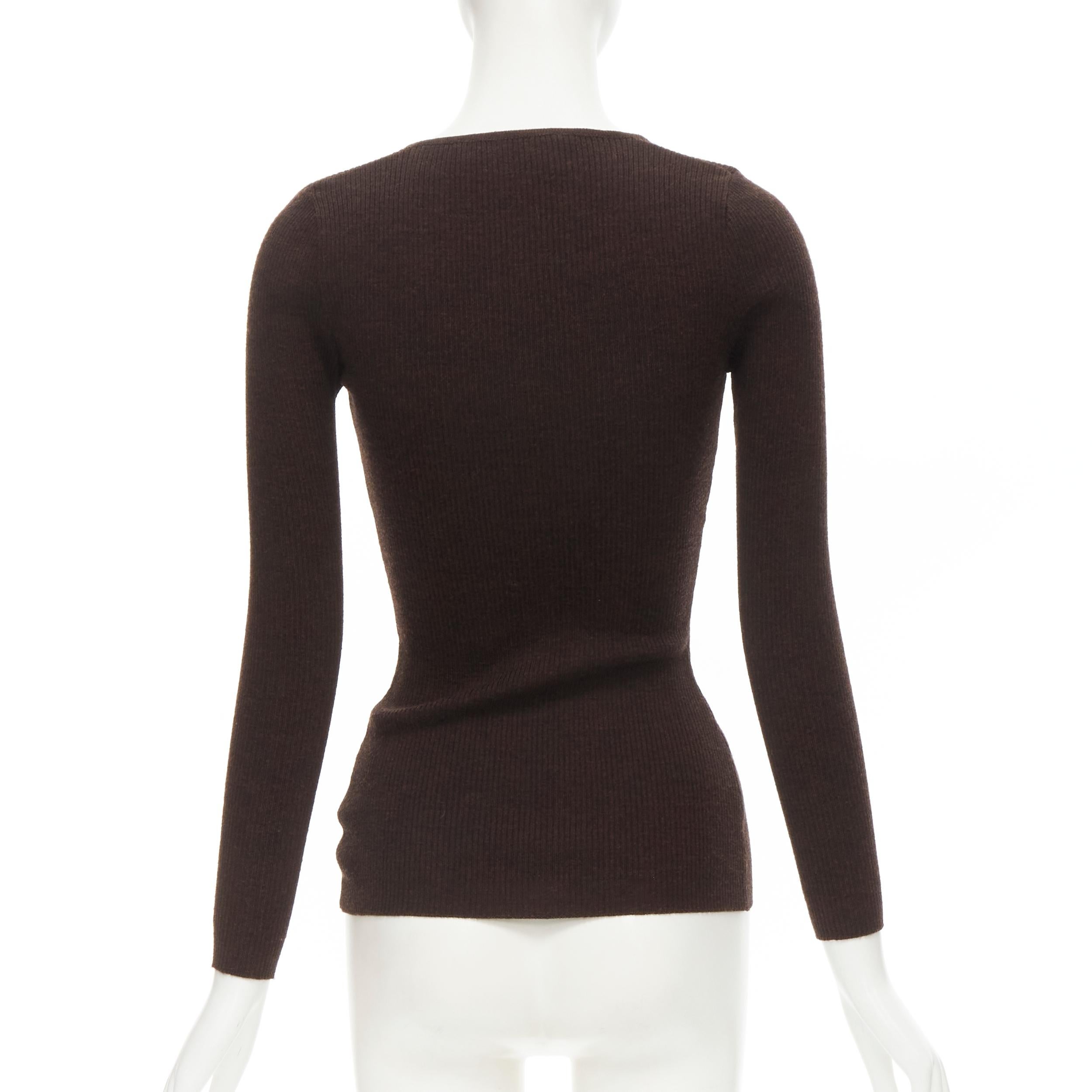 Black DOLCE GABBANA Maglie Vintage 100% virgin wool brown ribbed cardigan IT42 S